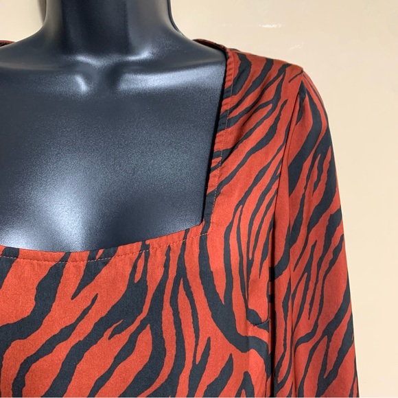 Express Rust Orange Zebra Print Ruffle Dress - Picture 7 of 10